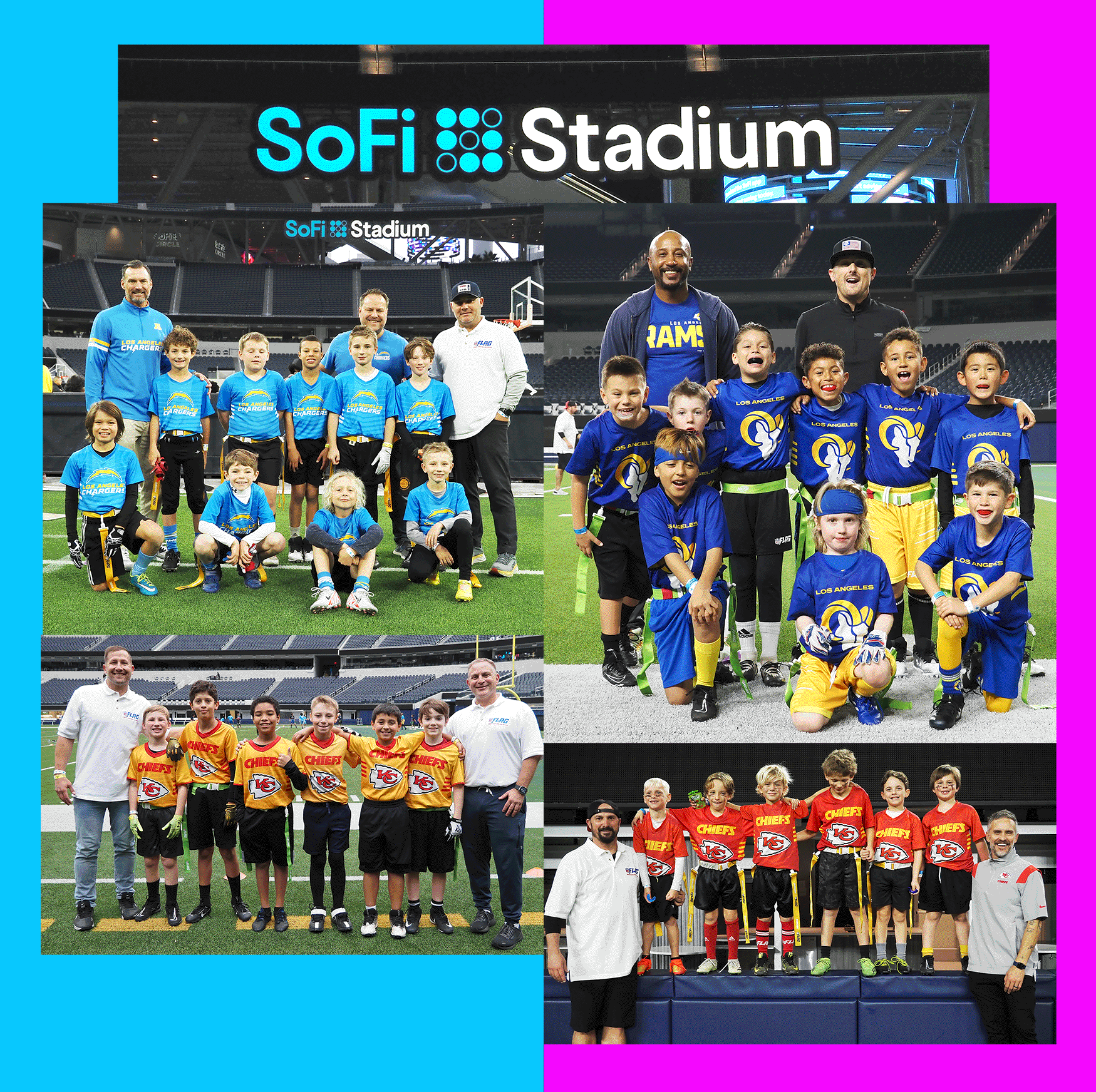 NFL FLAG SoCal teams on the field at SoFi Stadium